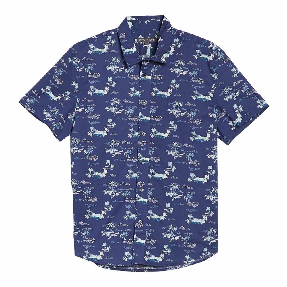 Slate & Stone Mens Shirt Tropical Hawaiian Navy Large NEW